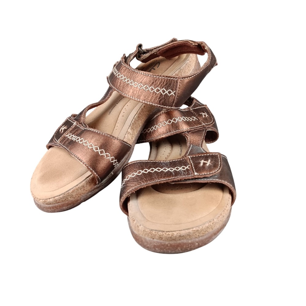 Clarks Collection Women‎ Bronze Leather Comfort Strappy Sandals Size 8